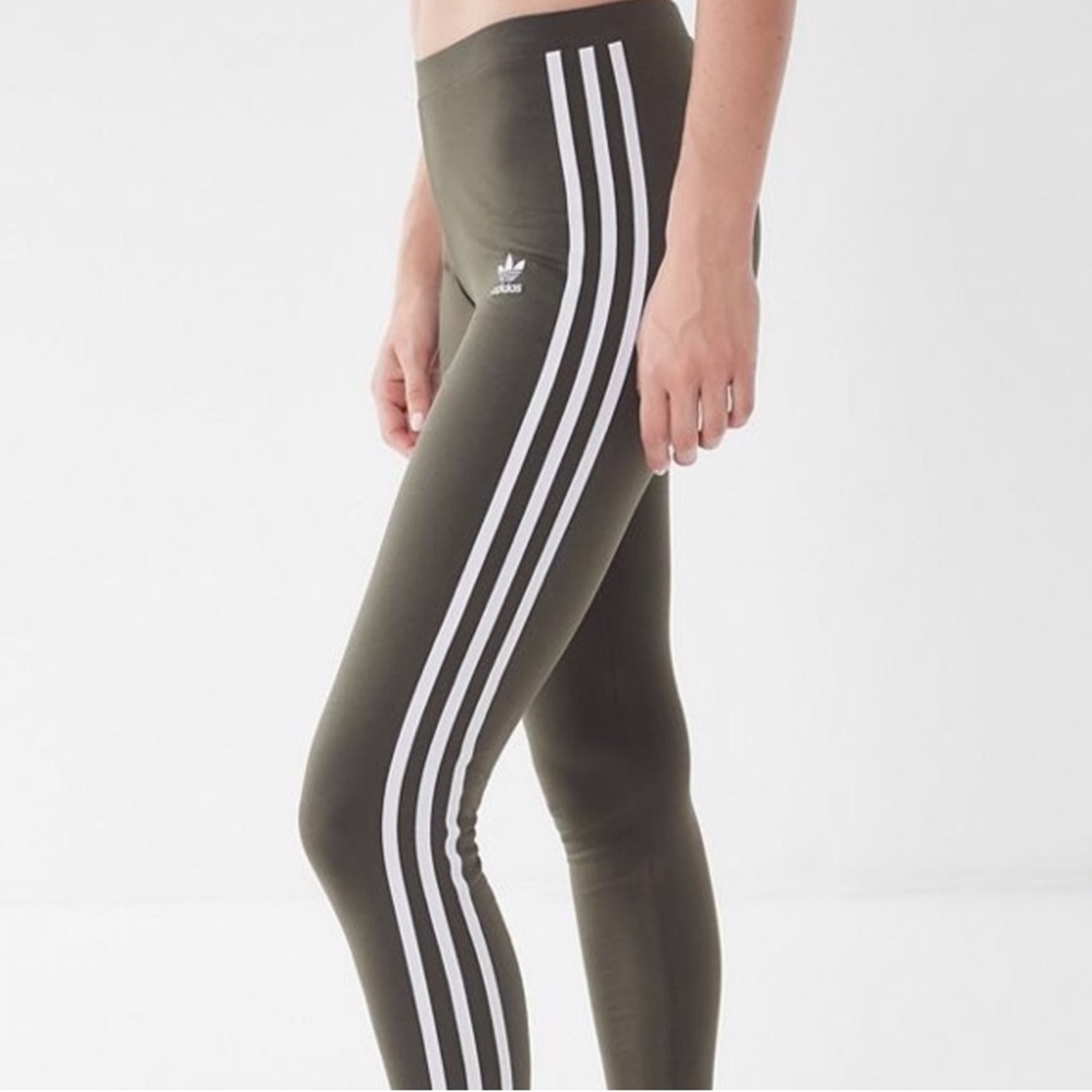 Adidas Originals 3-Stripes Mid-Rise Legging Size LG Olive Green
